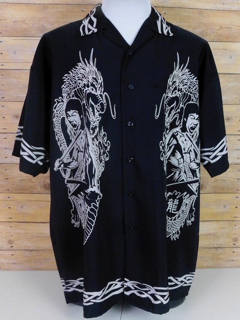 Bruce Lee Button Up Shirt Mens Large Black